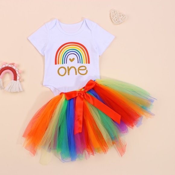 Other - Rainbow Baby Girls 1st Birthday Tutu Outfit Set